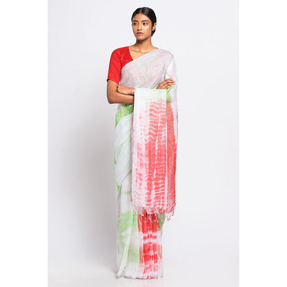 Via East Multi-Color Shibori Linen Saree with Unstitched Blouse