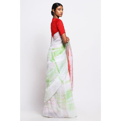 Via East Multi-Color Shibori Linen Saree with Unstitched Blouse