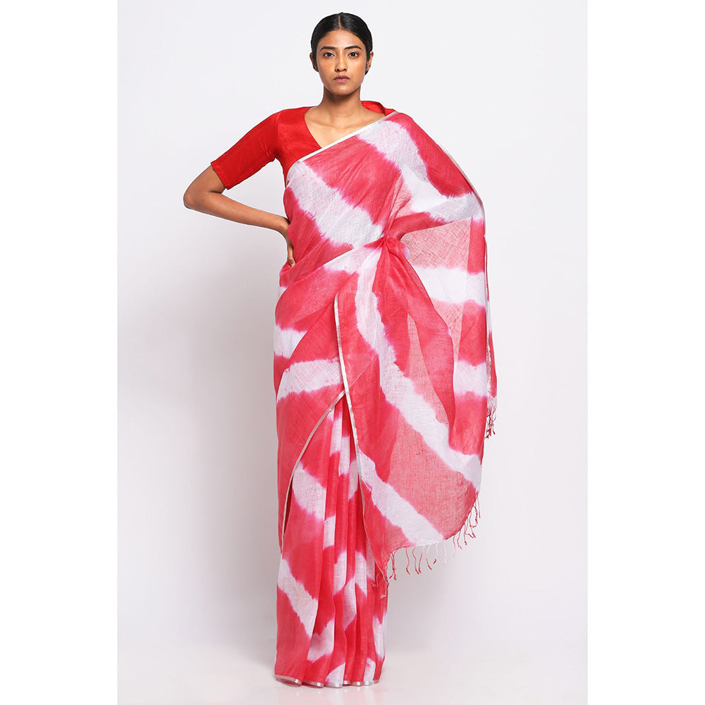 Via East Multi-Color Shibori Linen Saree with Unstitched Blouse
