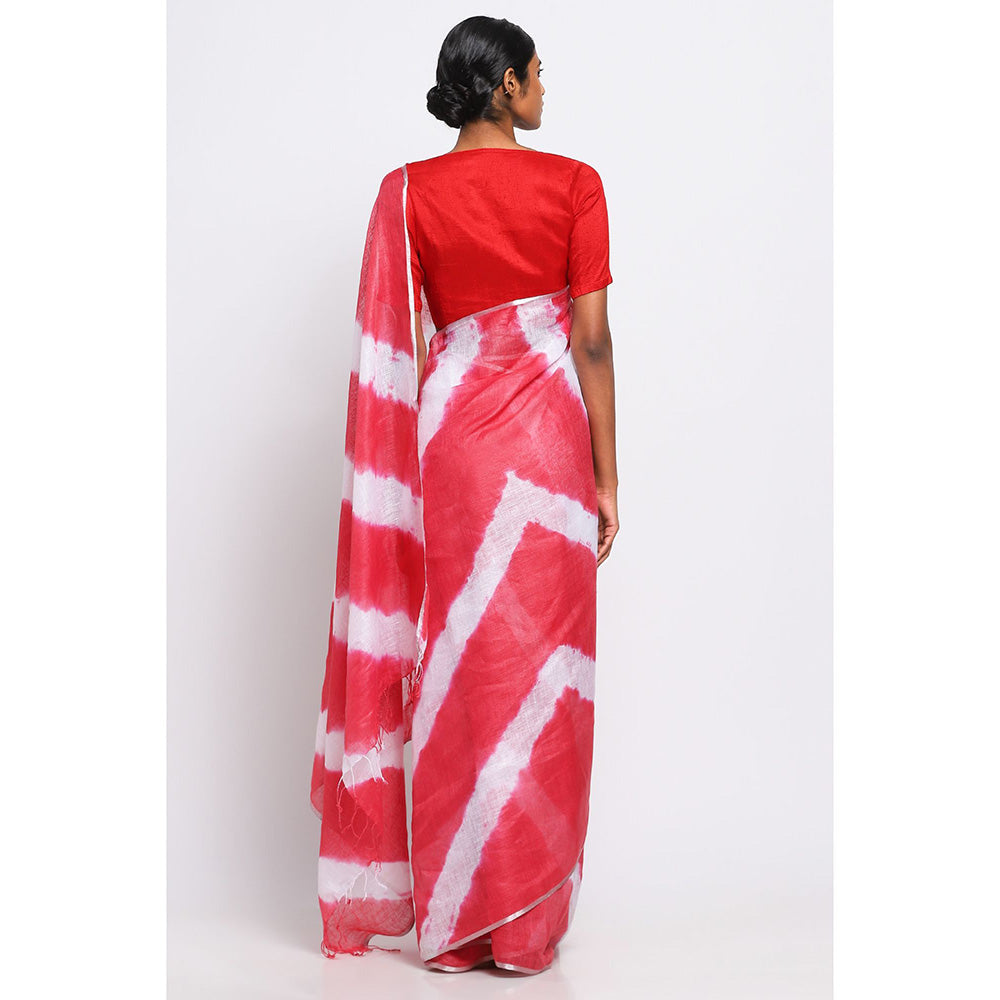 Via East Multi-Color Shibori Linen Saree with Unstitched Blouse