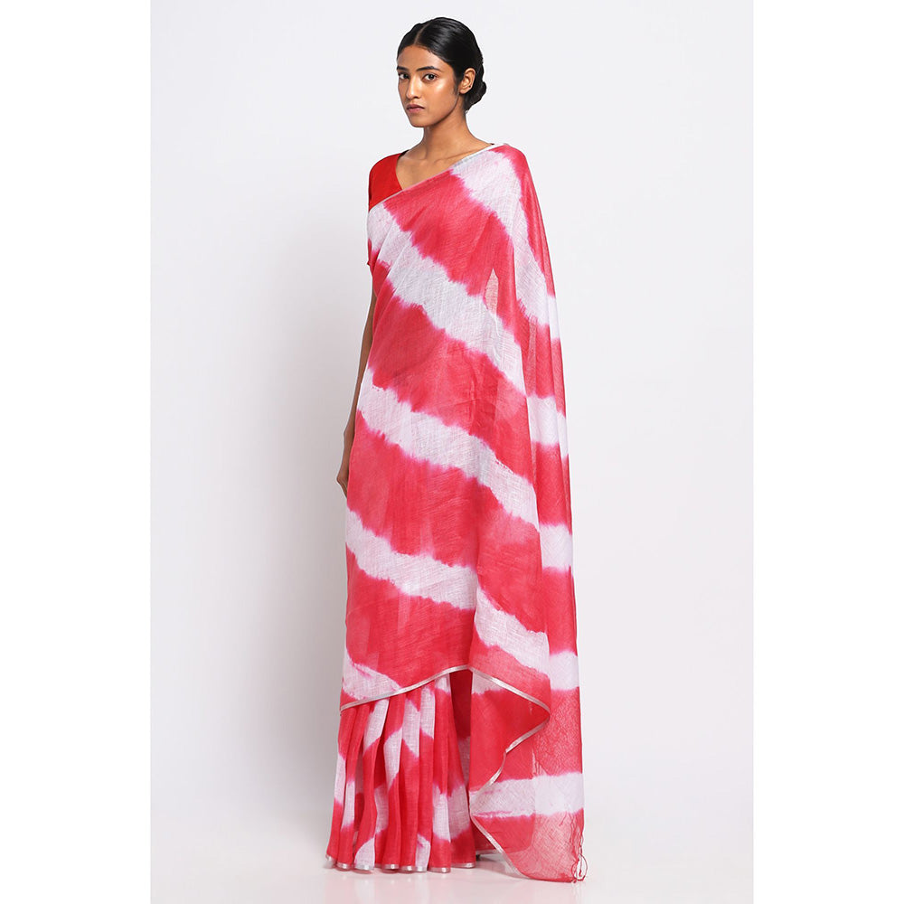 Via East Multi-Color Shibori Linen Saree with Unstitched Blouse