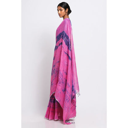 Via East Multi-Color Shibori Linen Saree with Unstitched Blouse