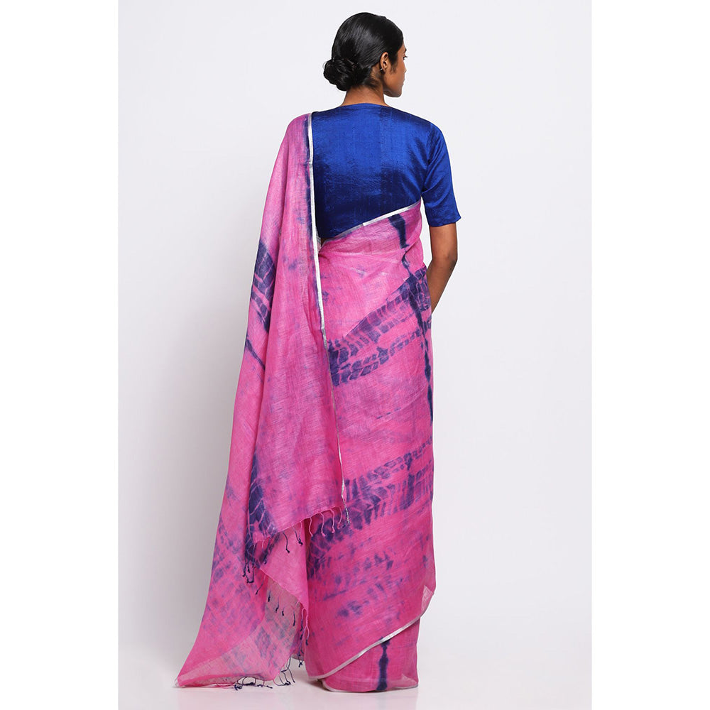 Via East Multi-Color Shibori Linen Saree with Unstitched Blouse