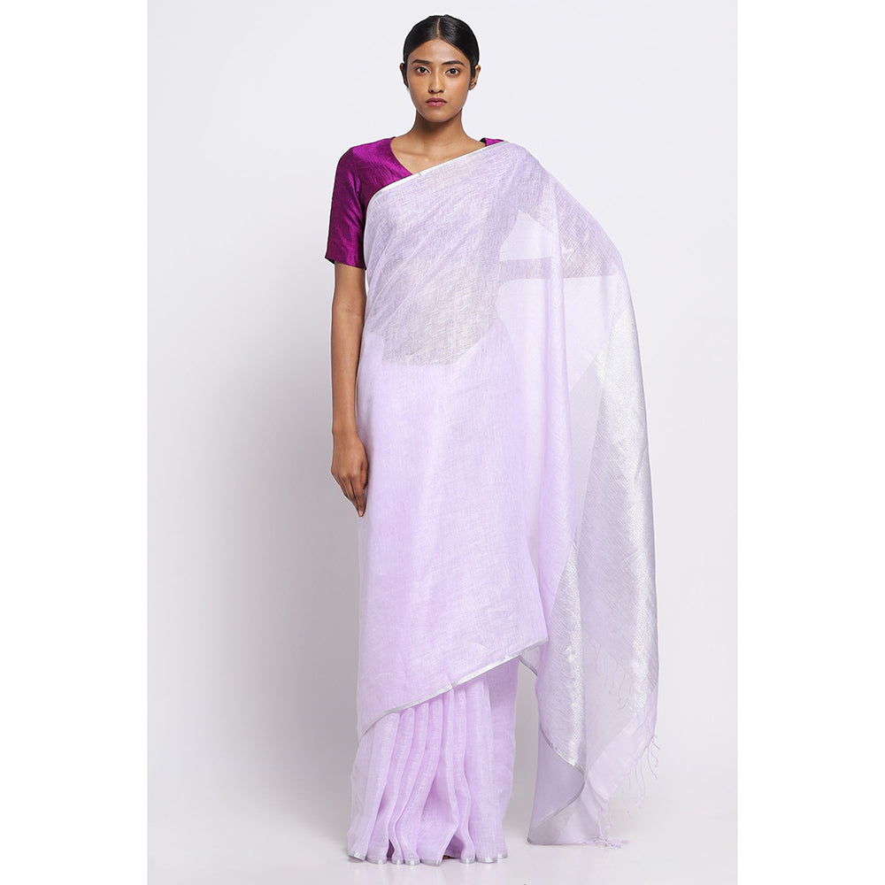 Via East Lavender Linen Saree with Unstitched Blouse