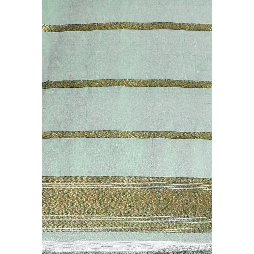 Via East Sunehri Green Kora Silk Banarasi Saree with Unstitched Blouse