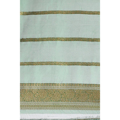 Via East Sunehri Green Kora Silk Banarasi Saree with Unstitched Blouse