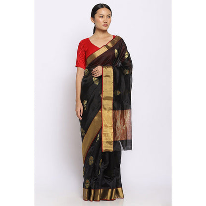 Via East Aseem Black Silk Chanderi Saree with Unstitched Blouse