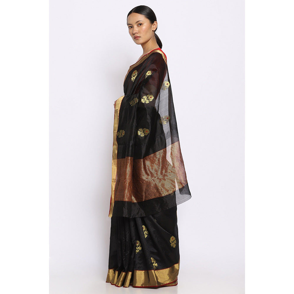 Via East Aseem Black Silk Chanderi Saree with Unstitched Blouse