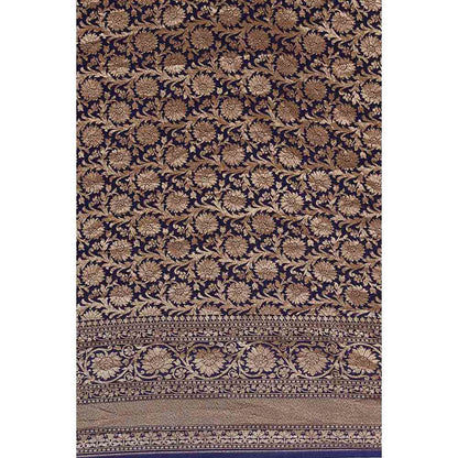 Via East Deep Blue Crepe Banarasi Saree with Unstitched Blouse