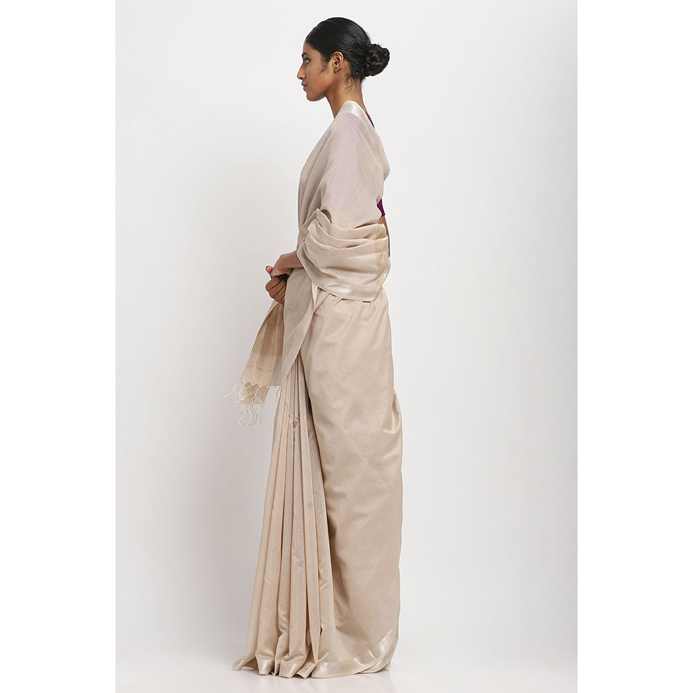 Via East Beige Cotton Traditional Saree With Unstitched Blouse