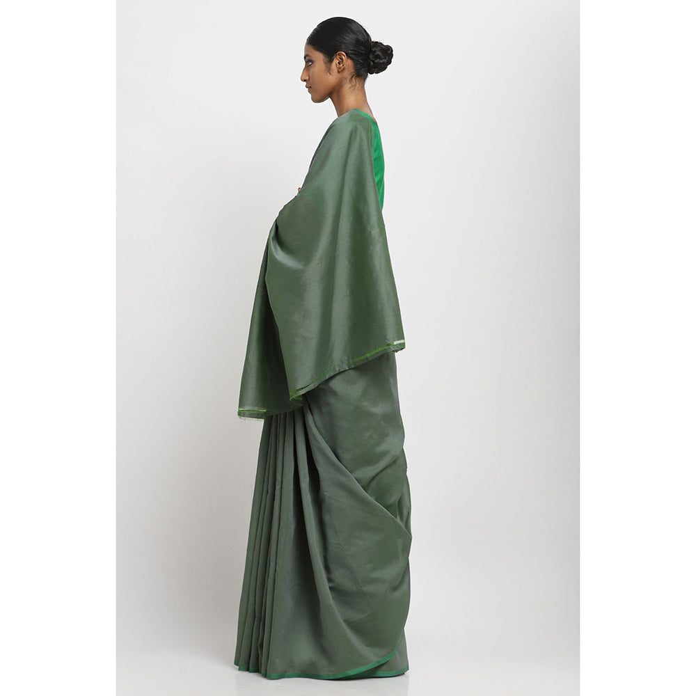 Via East Green Sooti Saree With Unstitched Blouse