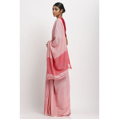 Via East Red and White Striped Sooti Saree With Unstitched Blouse
