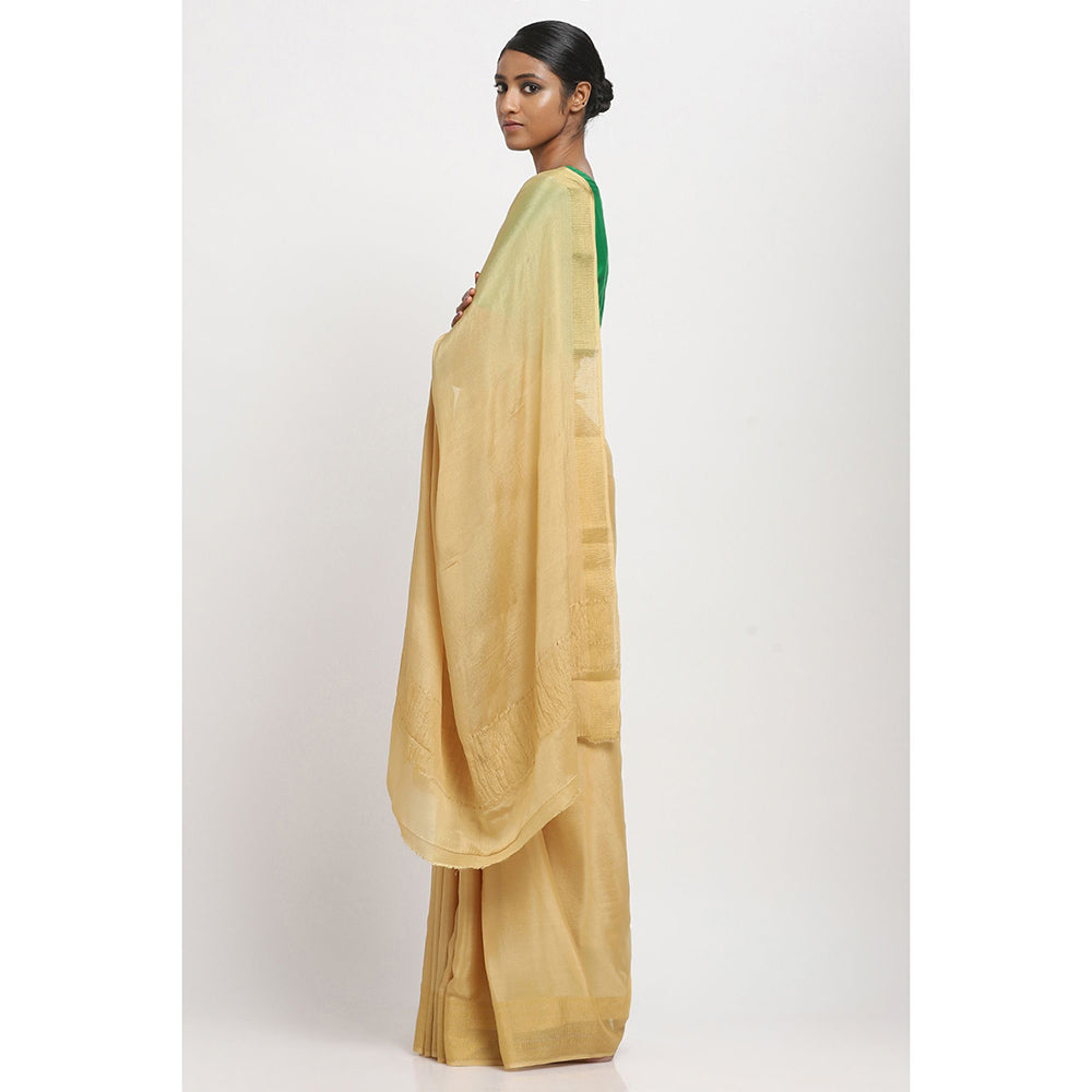 Via East Gold Wrinkled Crepe Saree With Unstitched Blouse