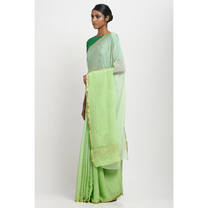 Via East Green Embellished & Sequined Crepe Saree With Unstitched Blouse