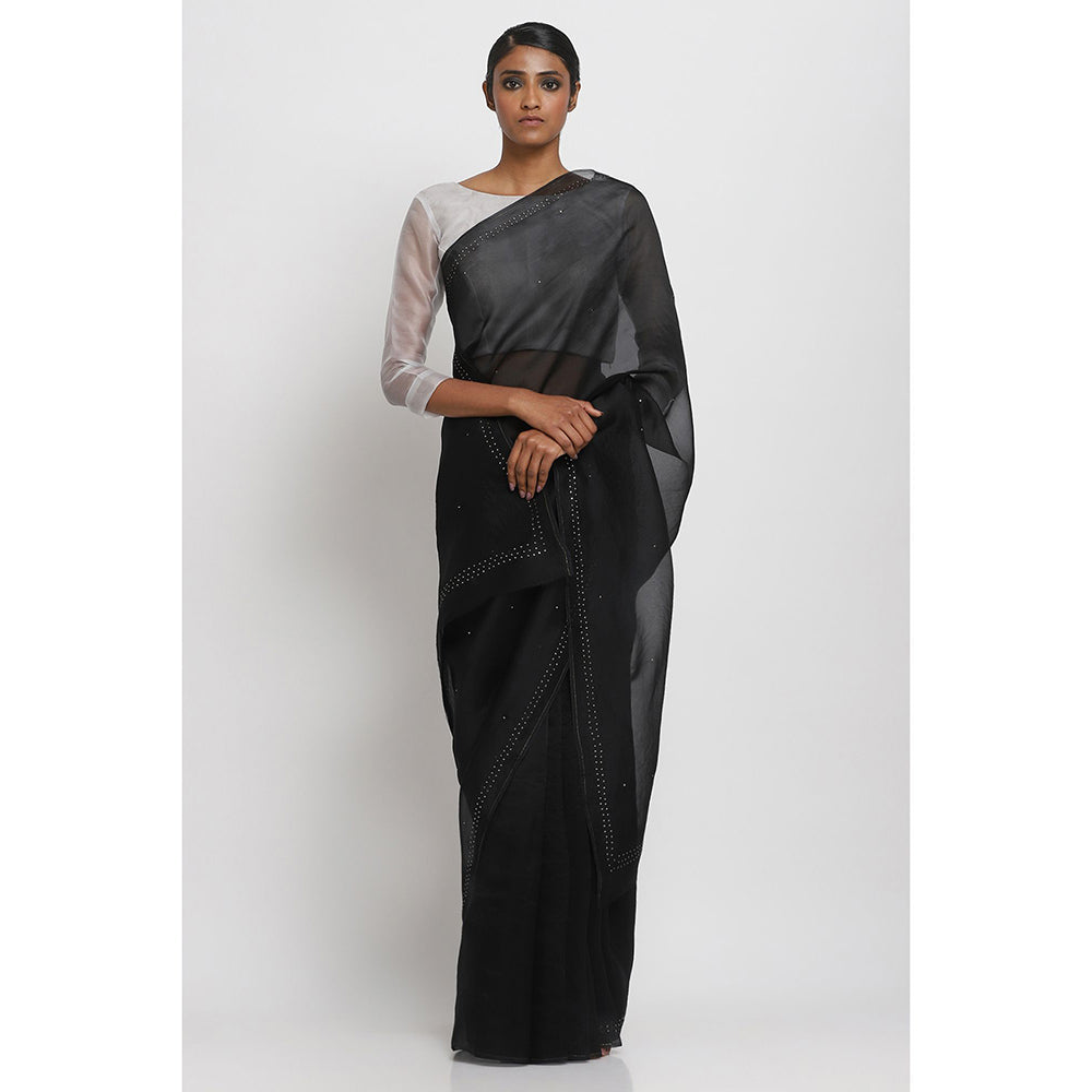 Via East Black Organza Embellished & Sequined Ratna Saree