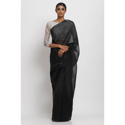 Via East Black Organza Embellished & Sequined Ratna Saree