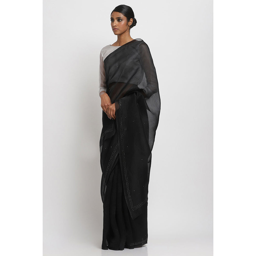 Via East Black Organza Embellished & Sequined Ratna Saree