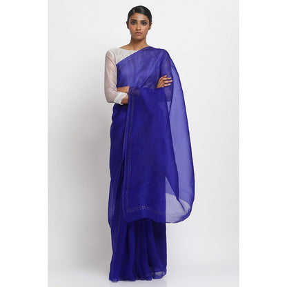 Via East Blue Organza Embellished & Sequined Ratna Saree