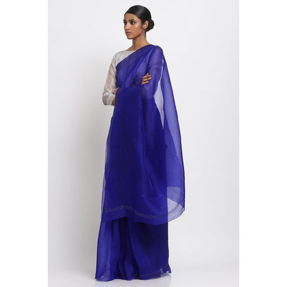 Via East Blue Organza Embellished & Sequined Ratna Saree