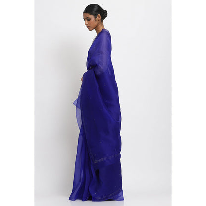 Via East Blue Organza Embellished & Sequined Ratna Saree