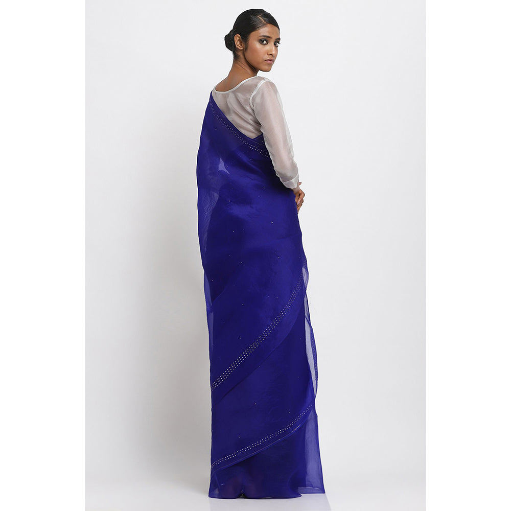 Via East Blue Organza Embellished & Sequined Ratna Saree