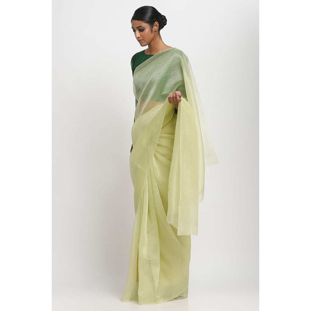 Via East Tea Green Organza Embellished & Sequined Ratna Saree