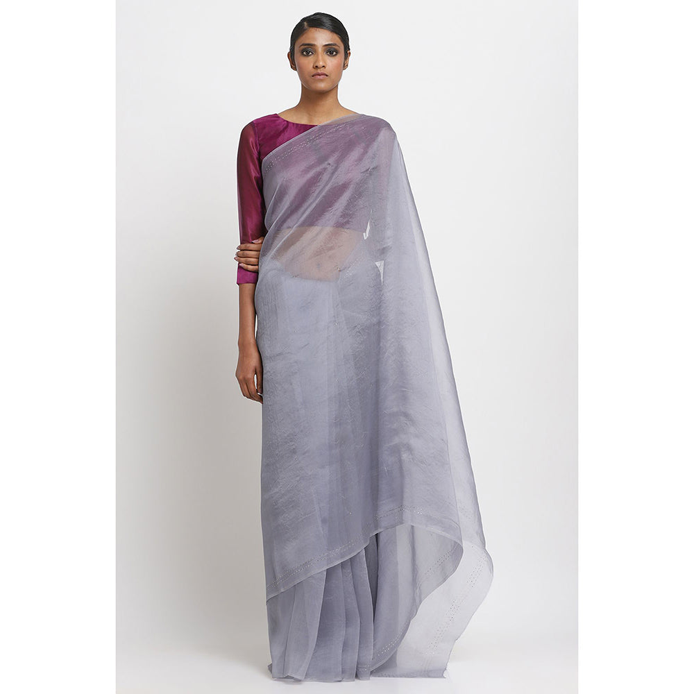 Via East Grey Organza Embellished & Sequined Ratna Saree