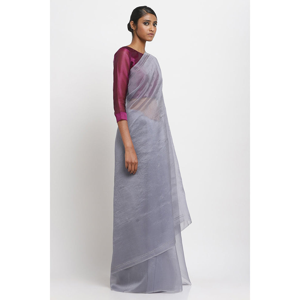 Via East Grey Organza Embellished & Sequined Ratna Saree