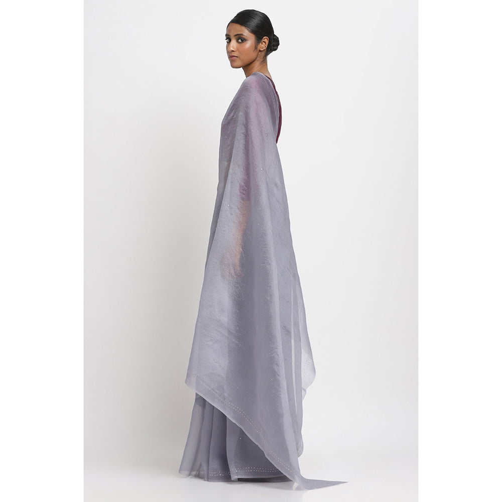 Via East Grey Organza Embellished & Sequined Ratna Saree