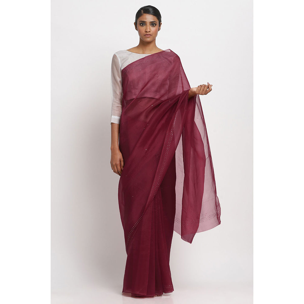 Via East Maroon Organza Embellished & Sequined Ratna Saree
