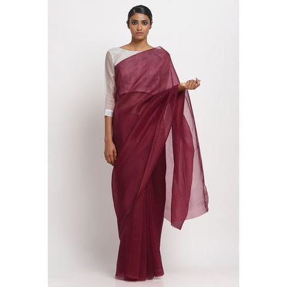 Via East Maroon Organza Embellished & Sequined Ratna Saree