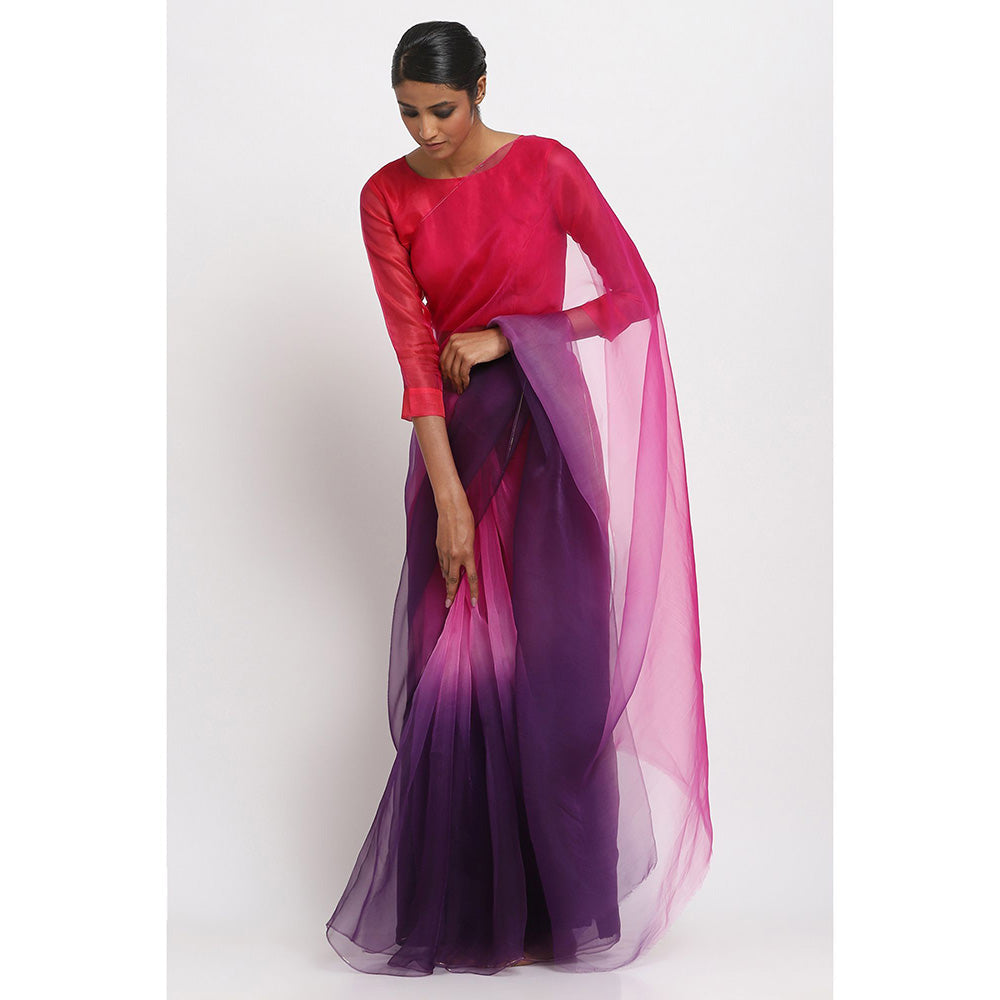 Via East Purple and Pink Ombre Organza Saree