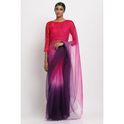Via East Purple and Pink Ombre Organza Saree