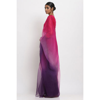 Via East Purple and Pink Ombre Organza Saree