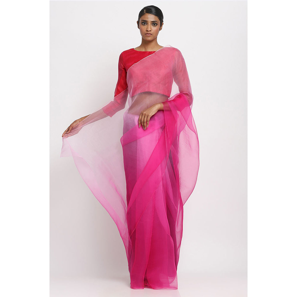 Via East Pink Ombre Organza Saree