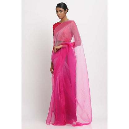 Via East Pink Ombre Organza Saree