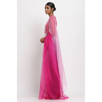 Via East Pink Ombre Organza Saree