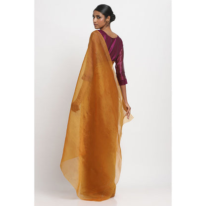 Via East Rust Organza Embellished & Sequined Saree