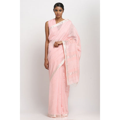 Via East Powder Pink Cotton Traditional Saree With Unstitched Blouse