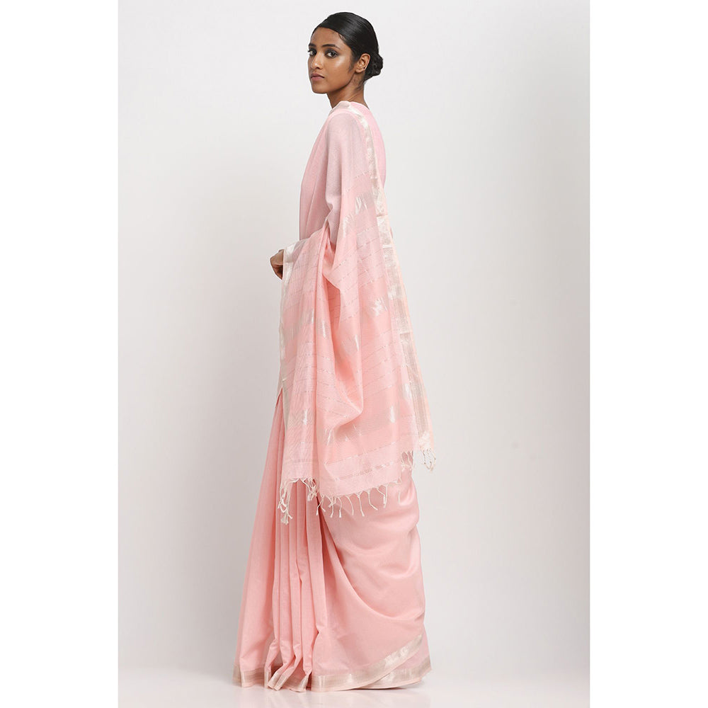 Via East Powder Pink Cotton Traditional Saree With Unstitched Blouse