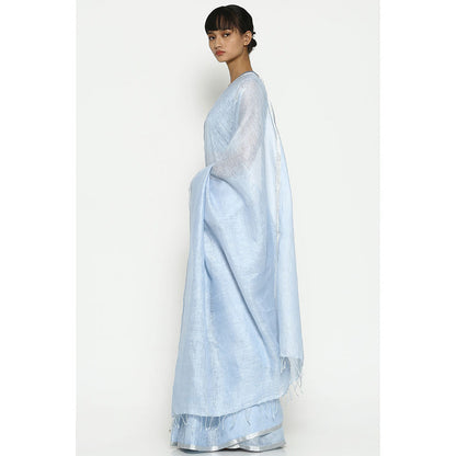 Via East Pale Blue Earthy Linen Saree with Unstitched Blouse
