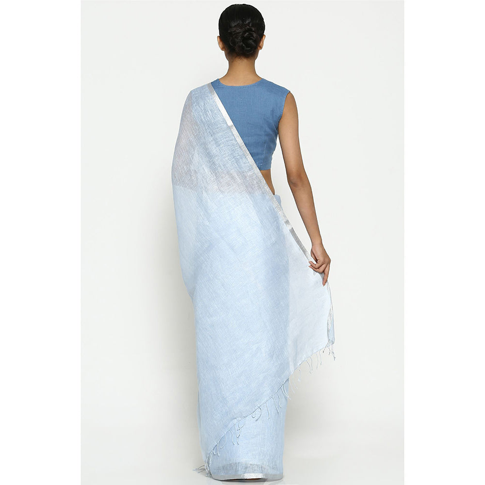 Via East Pale Blue Earthy Linen Saree with Unstitched Blouse