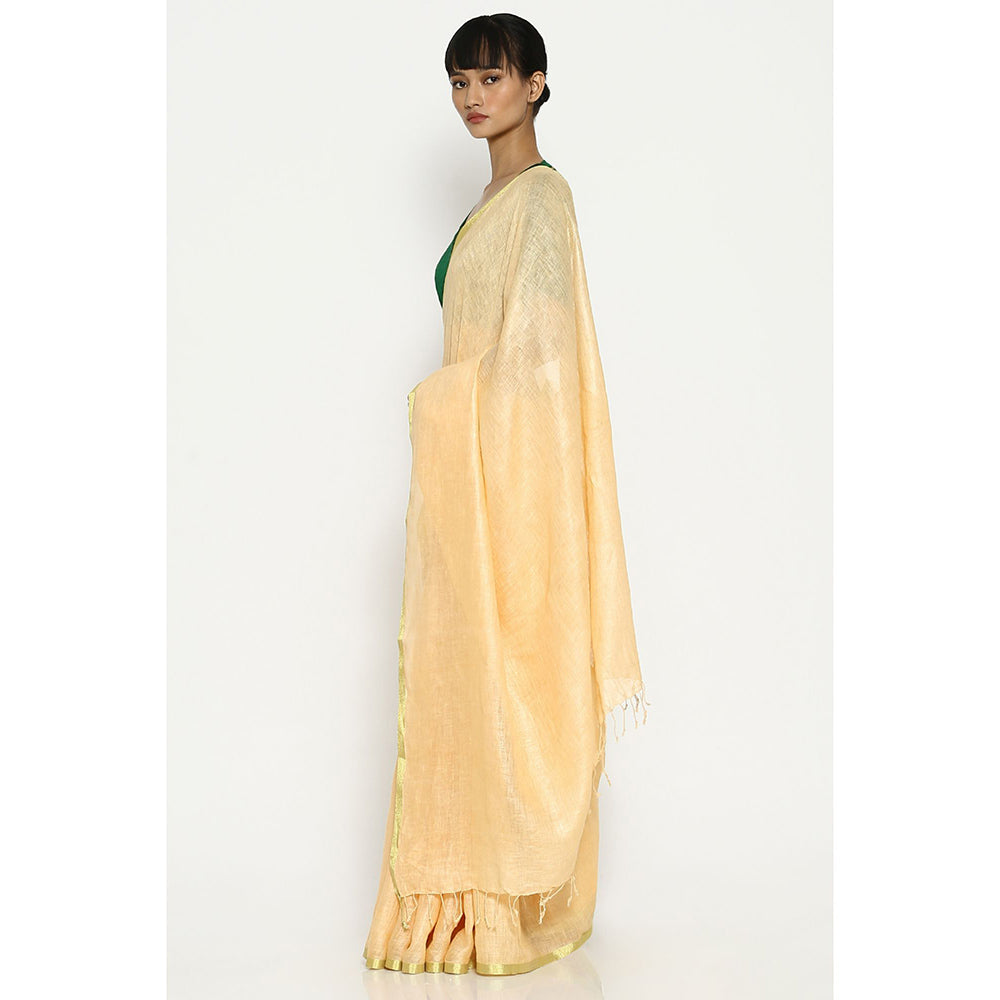 Via East Peach Earthy Linen Saree with Unstitched Blouse