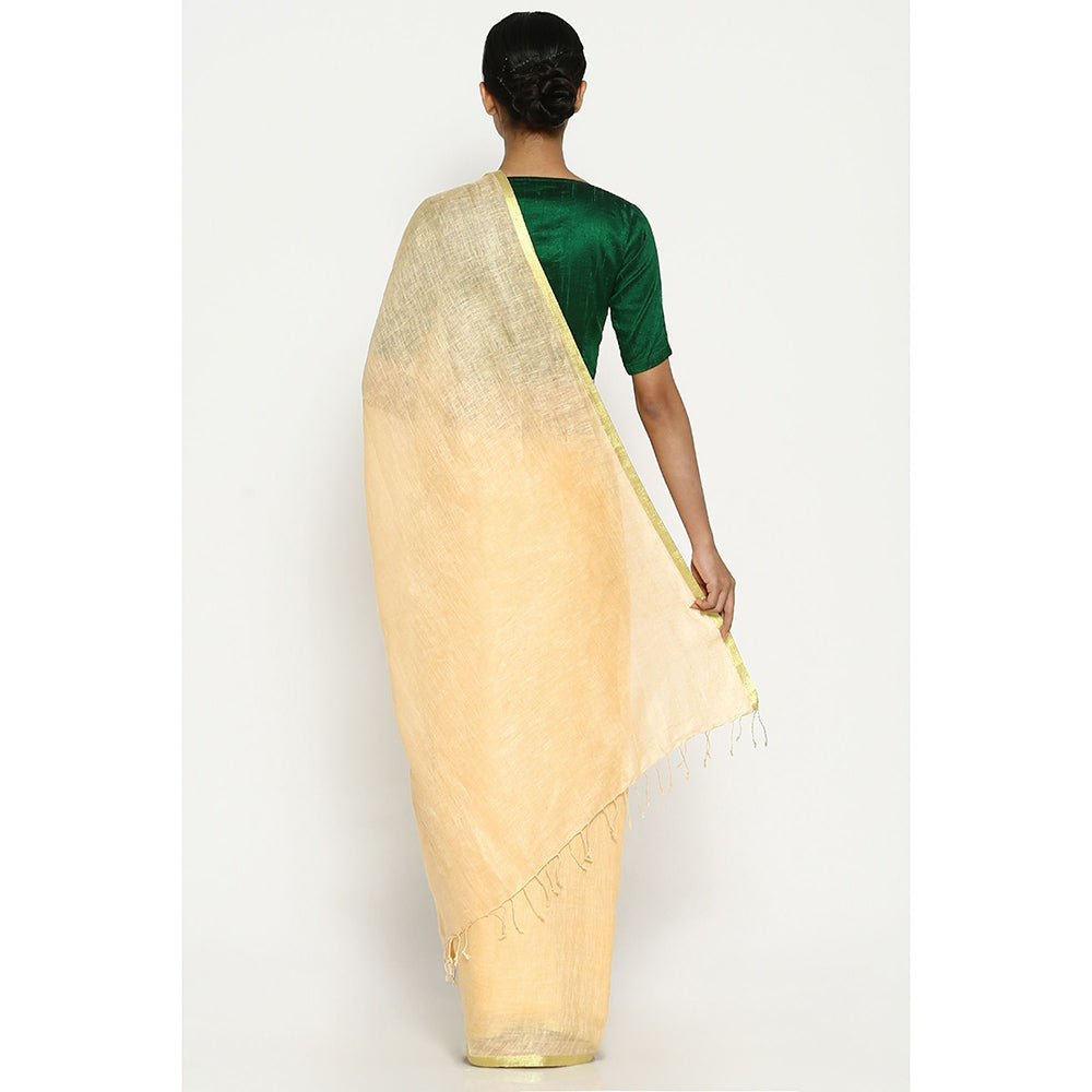 Via East Peach Earthy Linen Saree with Unstitched Blouse