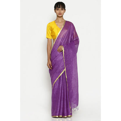 Via East Jamun Purple Earthy Linen Saree with Unstitched Blouse
