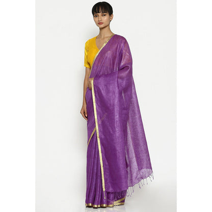 Via East Jamun Purple Earthy Linen Saree with Unstitched Blouse