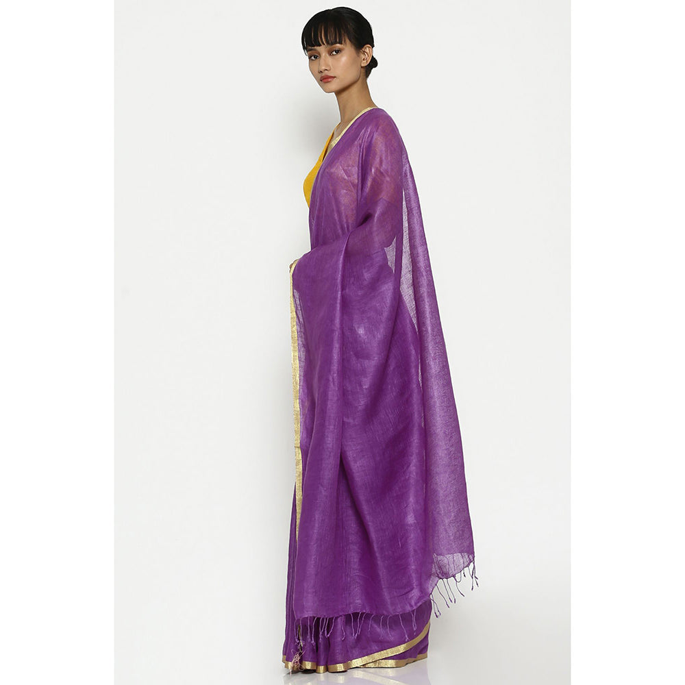 Via East Jamun Purple Earthy Linen Saree with Unstitched Blouse
