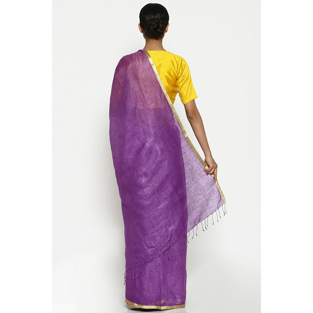 Via East Jamun Purple Earthy Linen Saree with Unstitched Blouse