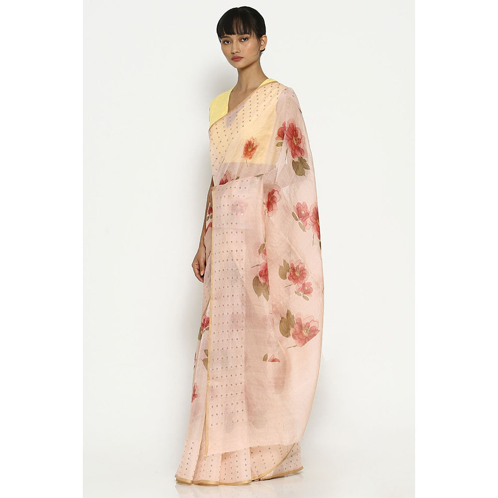 Via East Chhavi Pink Organza Floral Saree with Unstitched Blouse