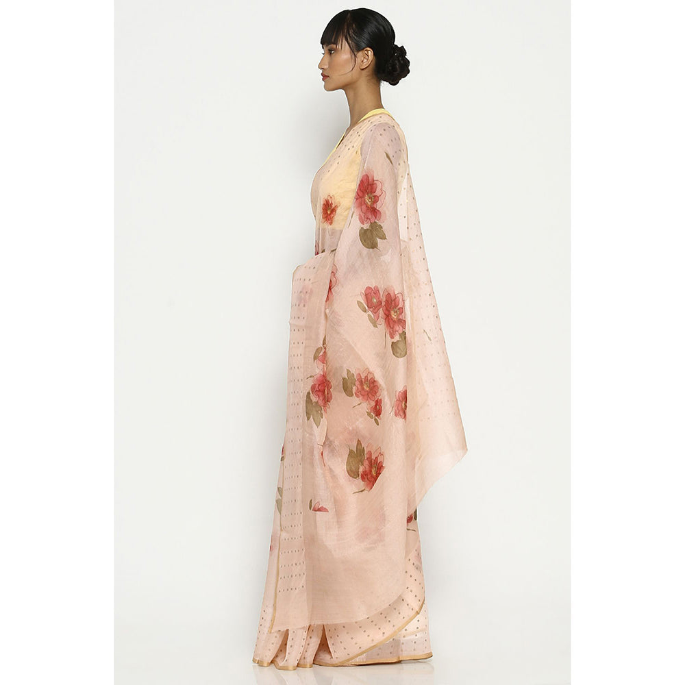 Via East Chhavi Pink Organza Floral Saree with Unstitched Blouse
